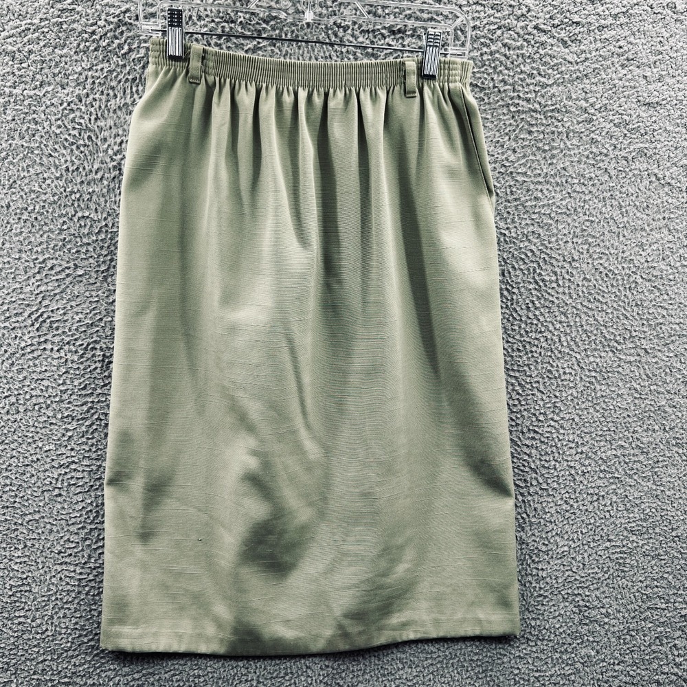 Vintage Womens Minimalist Midi Skirt 12 Sage Elastic‎ Waist Capsule Quiet Luxury